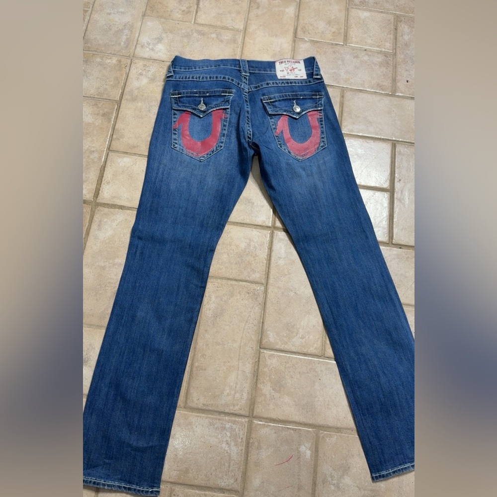True Religion Blue Jeans with Red Accents